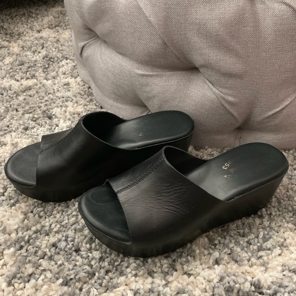 Kork-Ease Black Wedge Sandals - Picture 1 of 8